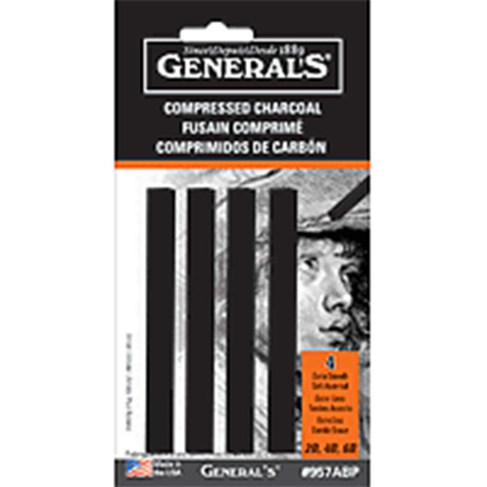 General Pencil, Compressed, Charcoal, Assorted, 4 Pack